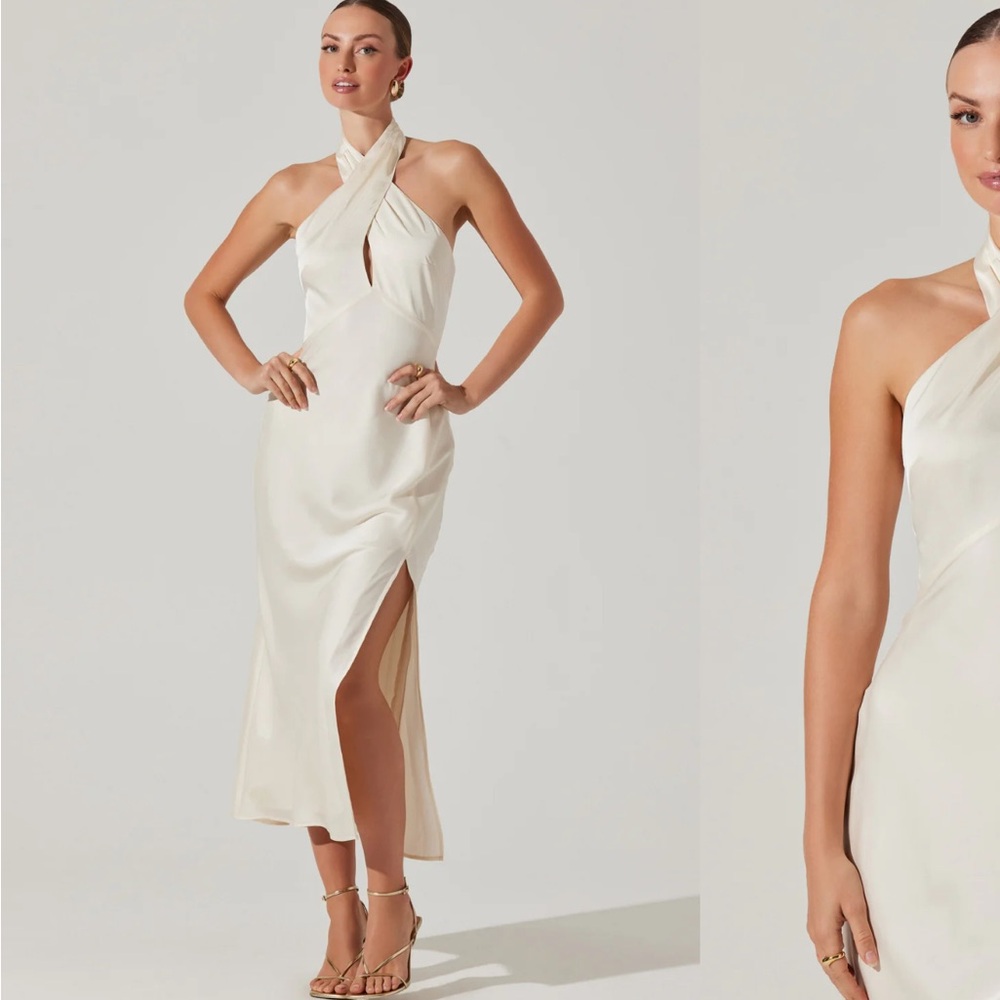 Astr Elegant Cream Halter Midi Dress